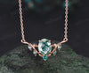 2ct oval cut natural moss agate necklace solid 14k rose gold leaf nature inspired emerald pendant women gift mother