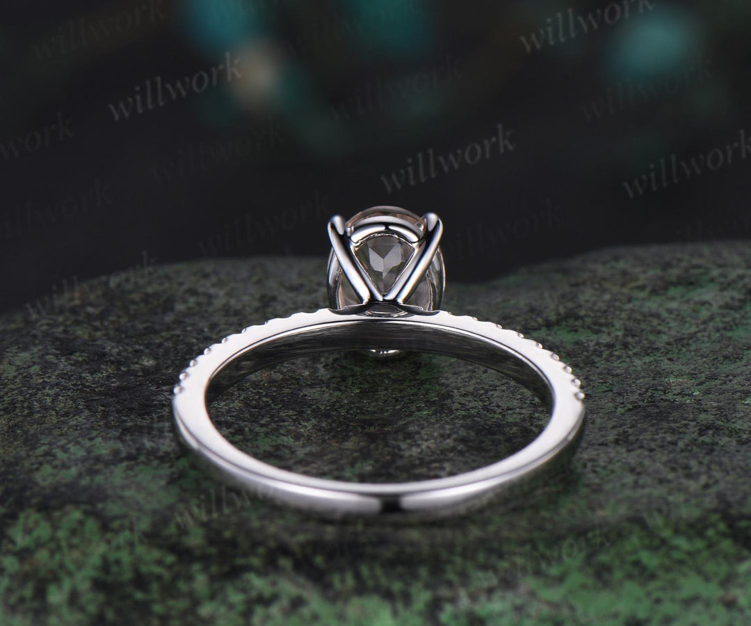 Oval cut morganite engagement ring white gold dainty half eternity diamond promise ring her
