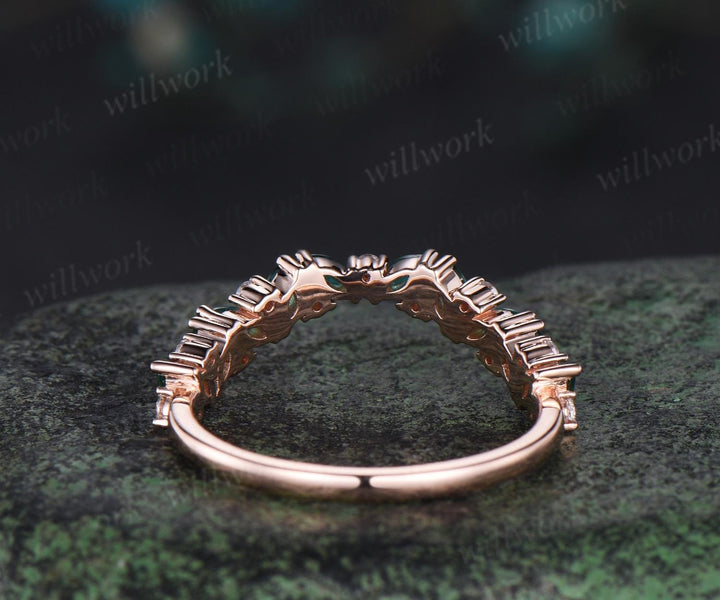 Curved marquise emerald wedding band 14k rose gold cluster moissanite wedding ring band stacking ring women  Multi-Stone Rings gift