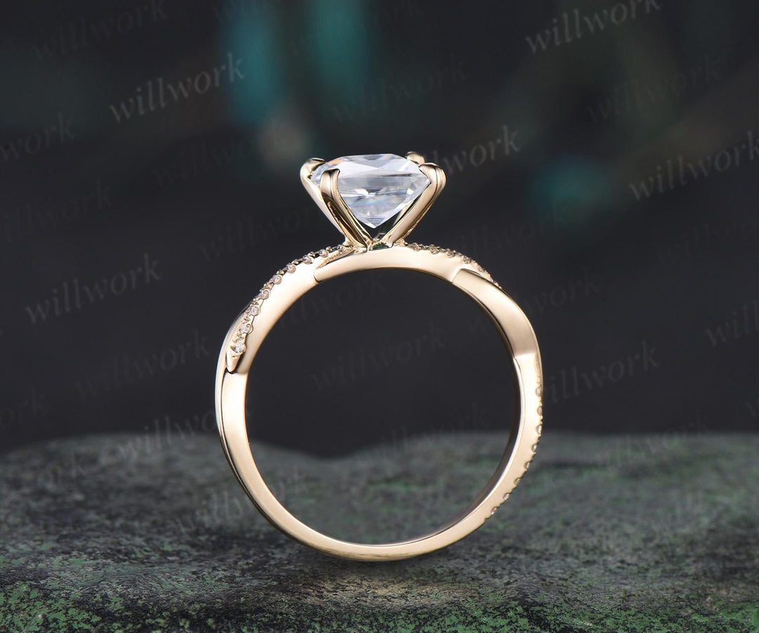 Princess cut moissanite engagement ring 14k yellow gold 3/4 eternity twisted diamond ring vintage wedding promise ring women