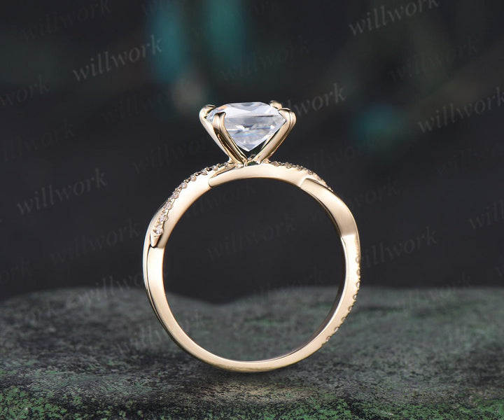 Princess cut moissanite engagement ring 14k yellow gold 3/4 eternity twisted diamond ring vintage wedding promise ring women