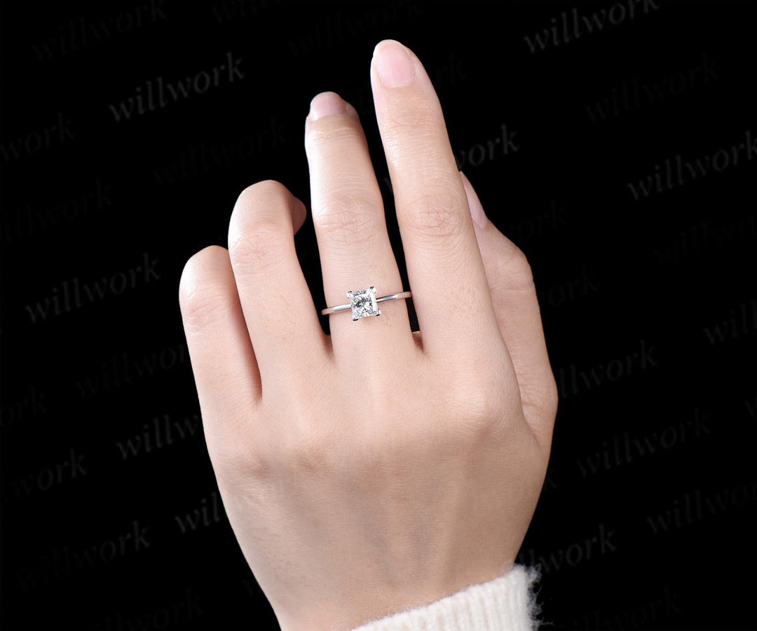 1ct princess cut IGI Certified lab grown diamond engagement ring Solitaire moissanite ring women dainty wedding promise ring women