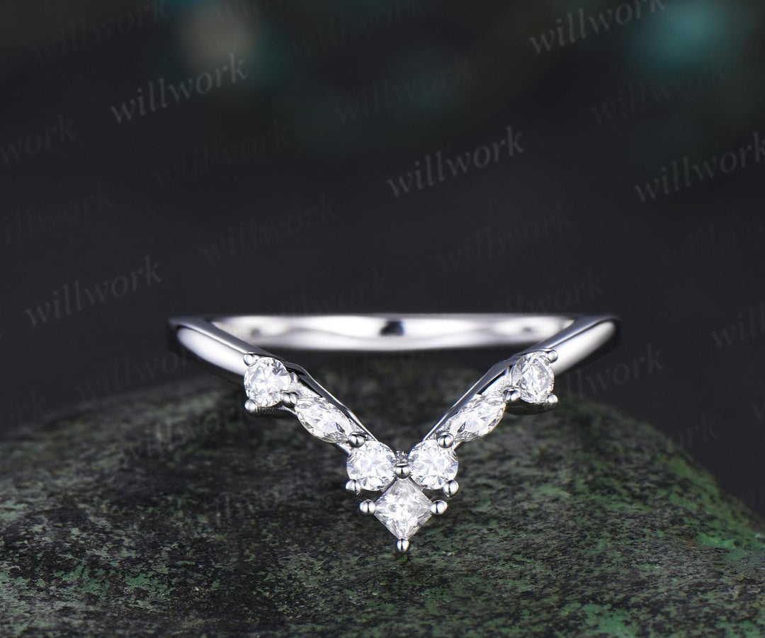 Oval natural moss agate ring vintage halo kite princess engagement ring set solid 14k white gold unique bridal set women jewelry