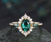 Oval cut emerald ring vintage halo princess engagement ring kite moss agate solid 14k yellow gold unique wedding ring women jewelry