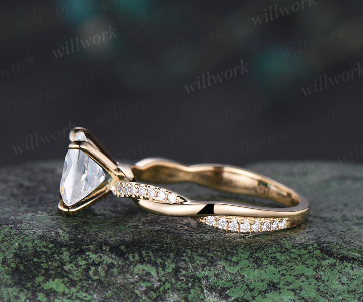 Princess cut moissanite engagement ring 14k yellow gold 3/4 eternity twisted diamond ring vintage wedding promise ring women