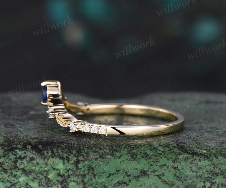 Vintage pear moss agate moissanite wedding band solid 14k yellow gold art deco leaf nature inspired stacking bridal anniversary ring women