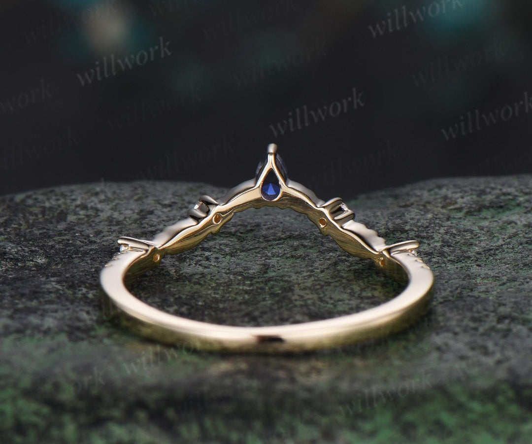 Vintage pear moss agate moissanite wedding band solid 14k yellow gold art deco leaf nature inspired stacking bridal anniversary ring women