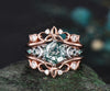 Hexagon cut moss agate engagement ring set white gold moon star emerald wedding ring set Celtic knot enhancer bridal set women jewelry