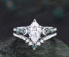 1ct marquise cut moissanite engagement ring set women 14k white gold 6 prong five stone moon moss agate stacking promise ring set