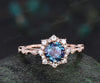 1ct round alexandrite wedding ring rose gold 8 prong milgrain art deco halo emerald engagement ring May birthstone ring jewelry gift