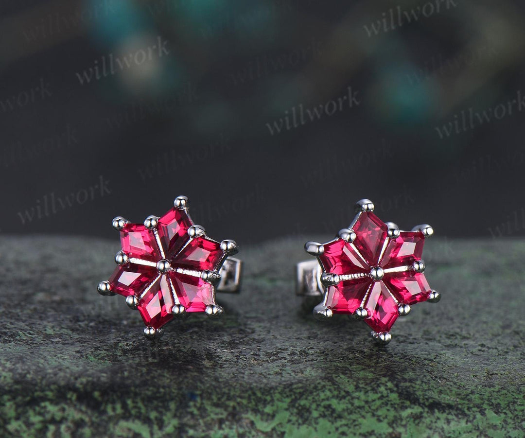 Kite cut red ruby earrings white gold gold unique snow drop earrings women anniversary gift jewelry