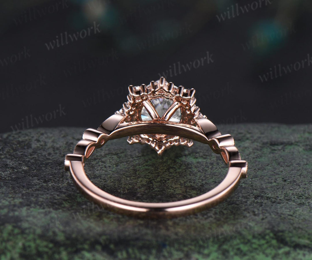 1ct round cut IGI Lab grown diamond engagement ring halo snowdrift milgrain natural diamond promise ring her unique wedding ring women