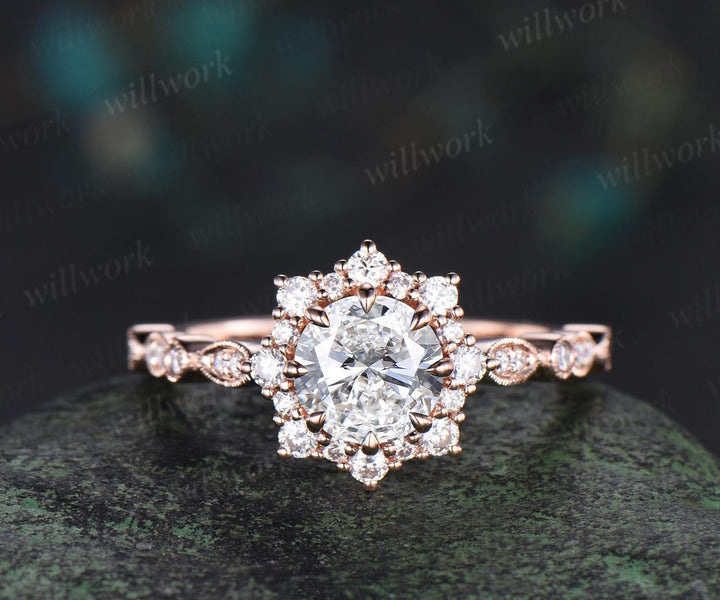 1ct round cut IGI Lab grown diamond engagement ring halo snowdrift milgrain natural diamond promise ring her unique wedding ring women
