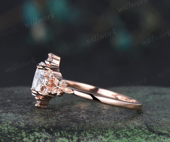 Oval cut IGI Lab grown diamond moissanite engagement ring leaf nature inspired cluster art deco wedding promise ring women jewelry