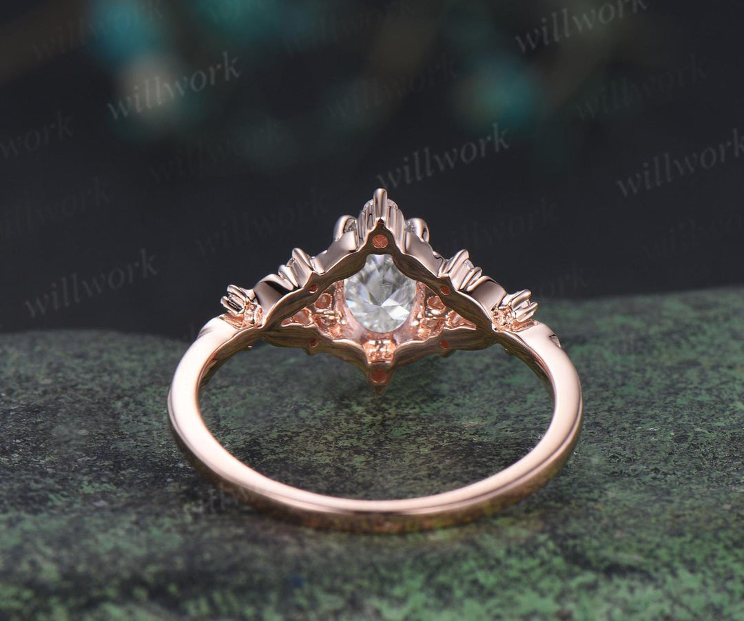 Oval cut IGI Lab grown diamond moissanite engagement ring leaf nature inspired cluster art deco wedding promise ring women jewelry