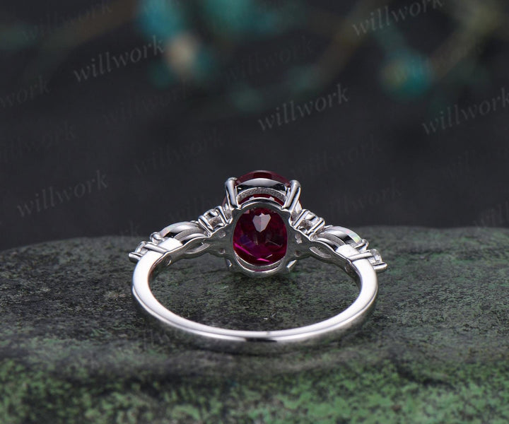 2ct oval cut red ruby engagement ring white gold opal diamond wedding ring women July birthstone ring women jewelry