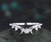 Three stone bezel moon star diamond wedding band solid 14k white gold stacking matching bridal anniversary ring gift for women her