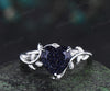 8mm heart shaped blue sandstone ring vintage Nature inspired solitaire leaf engagement ring white gold branch wedding ring women silver