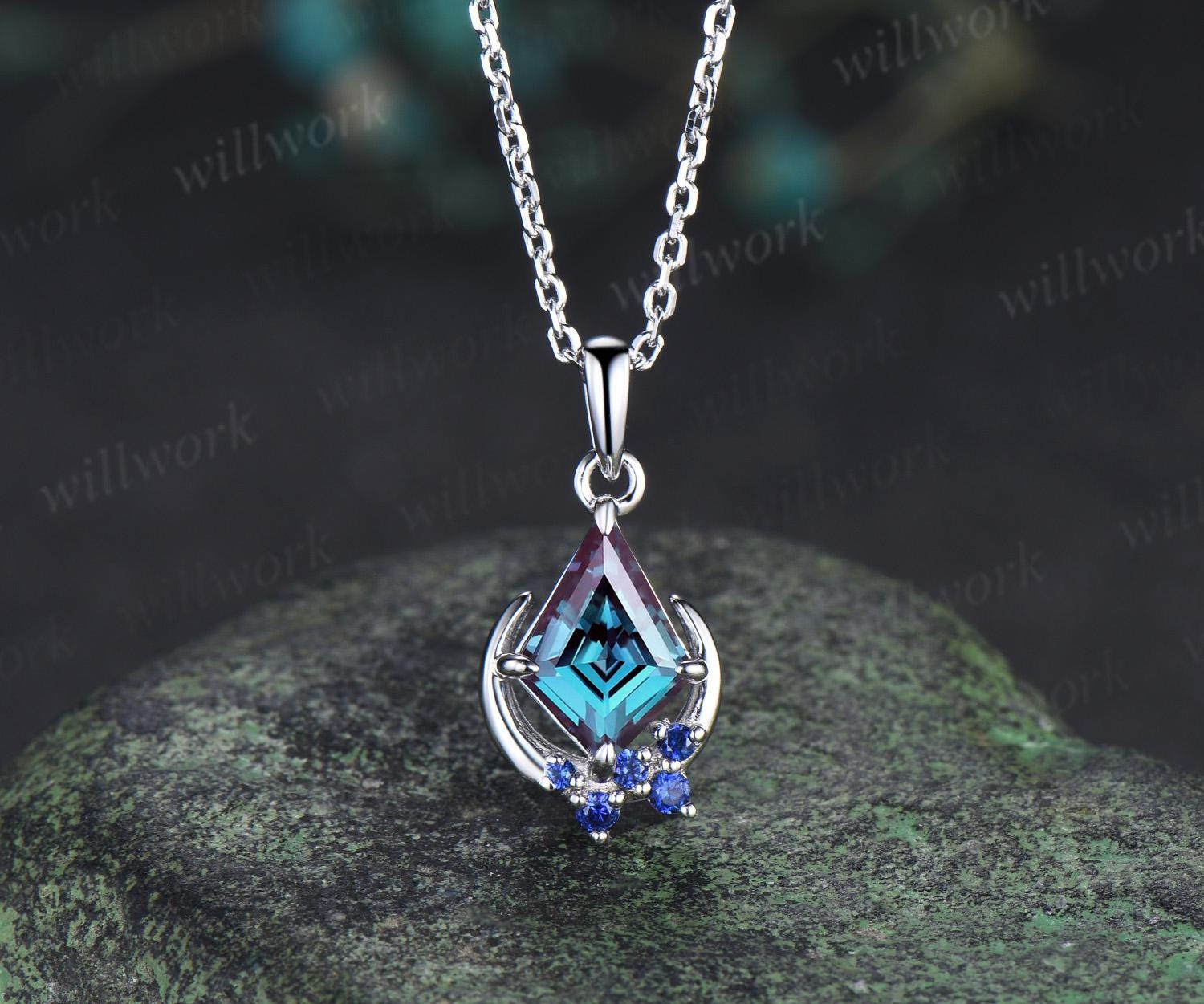アクセサリー original 18K moon Jewelry 1ct Round Alexandrite Necklace Solid 14k Rose Gold Unique