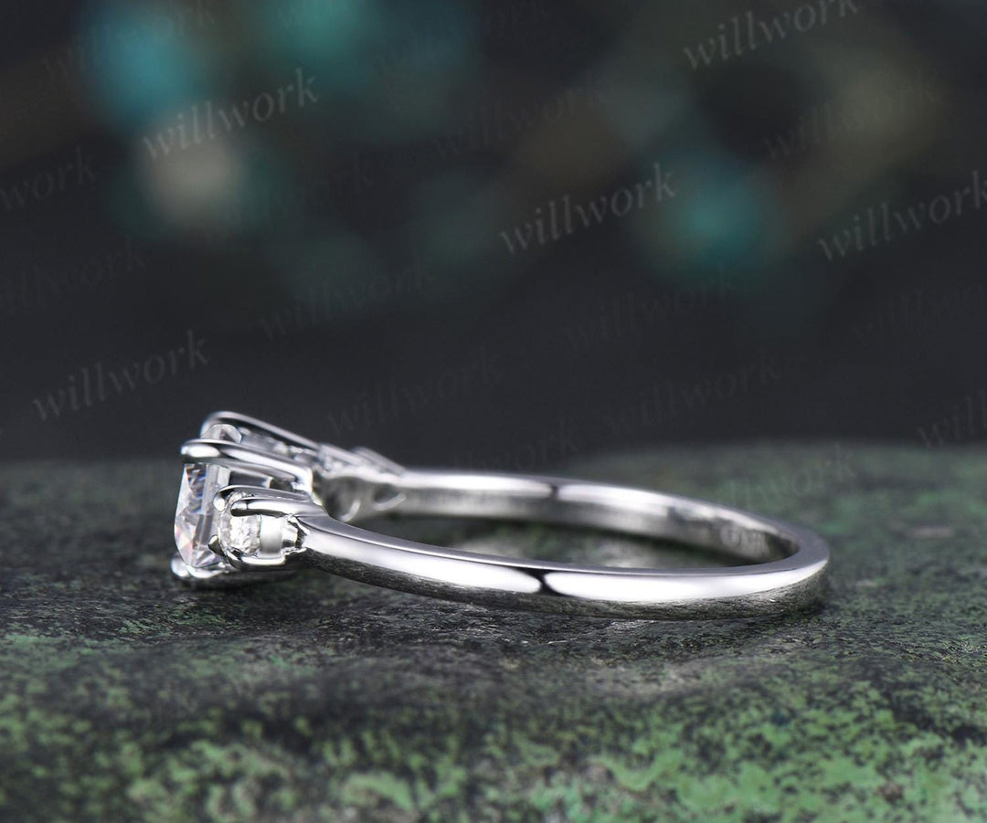 Oval cut lab grown diamond engagement ring 14k white gold Minimalist east to west four stone moissanite wedding promise ring women