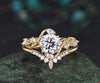 Round cut IGI Lab grown diamond engagement ring solid 14k 18k yellow gold Snake unique wedding promise ring set women