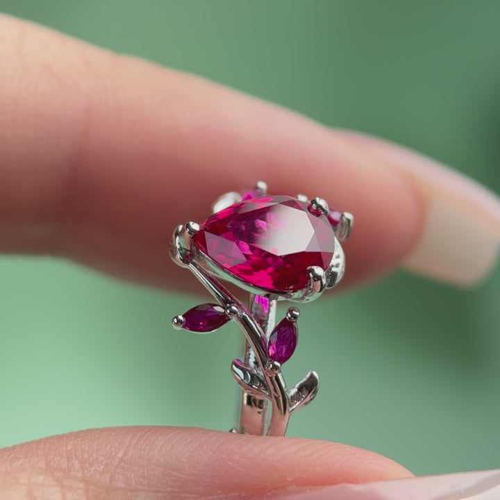Pear shaped ruby engagement ring white gold leaf branch marquise ruby wedding anniversary ring women gift