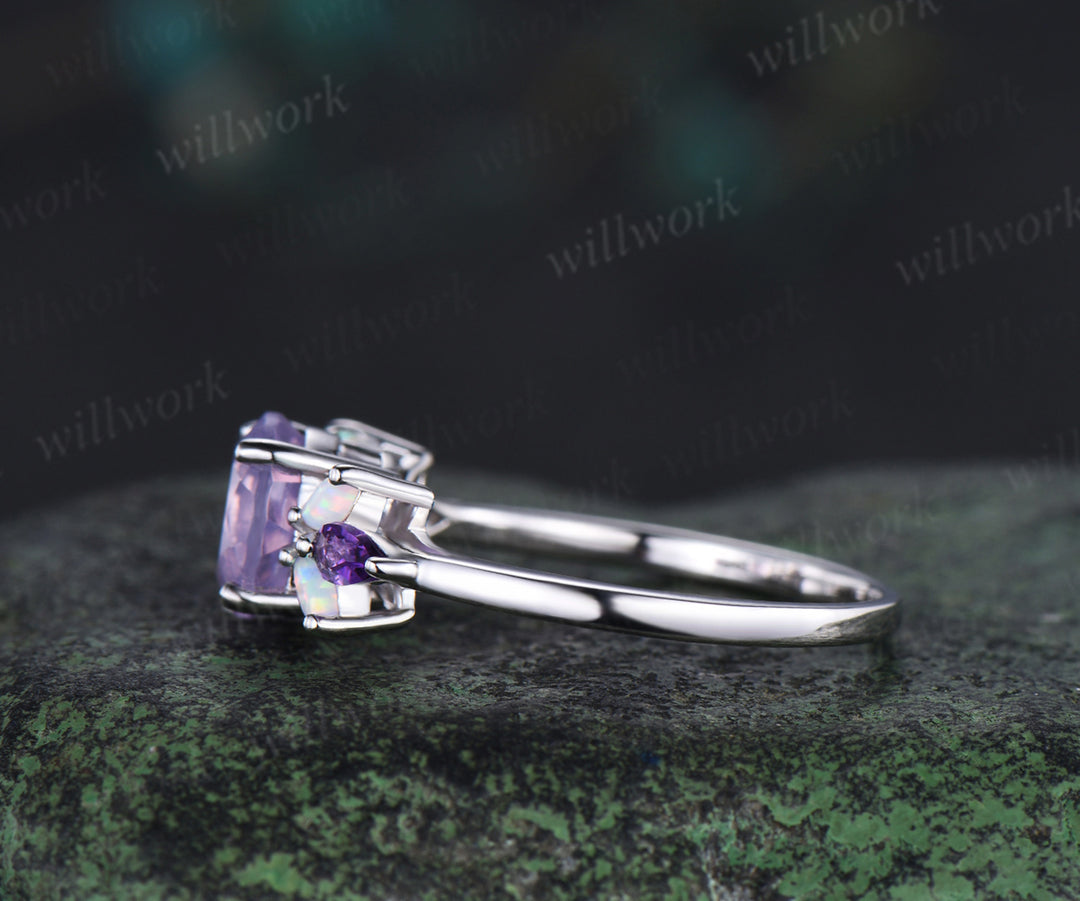 Round lavender amethyst engagement ring opal amethyst cluster ring unique white gold 7 stones ring for women bridal gifts