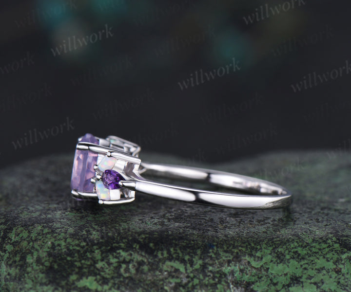 Round lavender amethyst engagement ring opal amethyst cluster ring unique white gold 7 stones ring for women bridal gifts