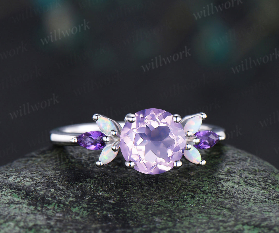 Round lavender amethyst engagement ring opal amethyst cluster ring unique white gold 7 stones ring for women bridal gifts