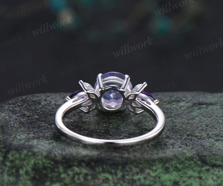Round lavender amethyst engagement ring opal amethyst cluster ring unique white gold 7 stones ring for women bridal gifts
