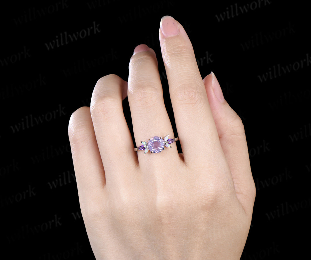 Round lavender amethyst engagement ring opal amethyst cluster ring unique white gold 7 stones ring for women bridal gifts