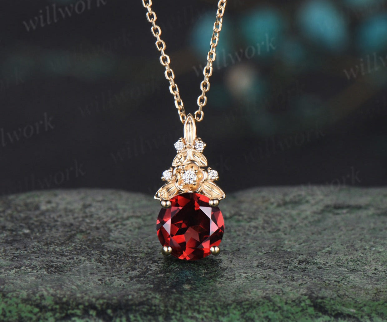 Red Lily Flower Garnet hotsell on 20Inch Rose Gold Over Sterling Silver Chain