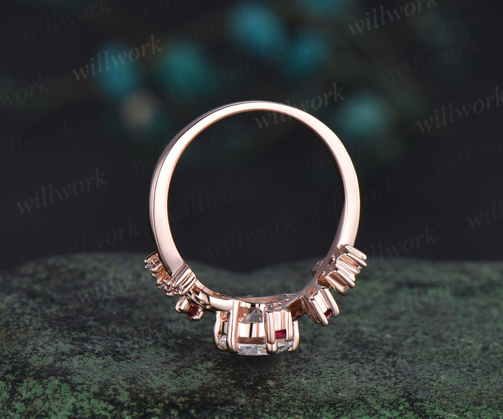 Vintage 1ct round cut IGI Lab grown diamond engagement ring solid 14k rose gold twisted leaf ruby diamond promise wedding ring women jewelry