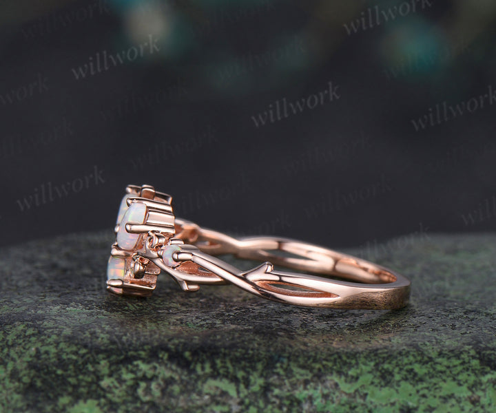 Butterfly Marquise Amethyst Engagement Ring solid 14k rose gold October birthstone branch wedding ring women jewelry