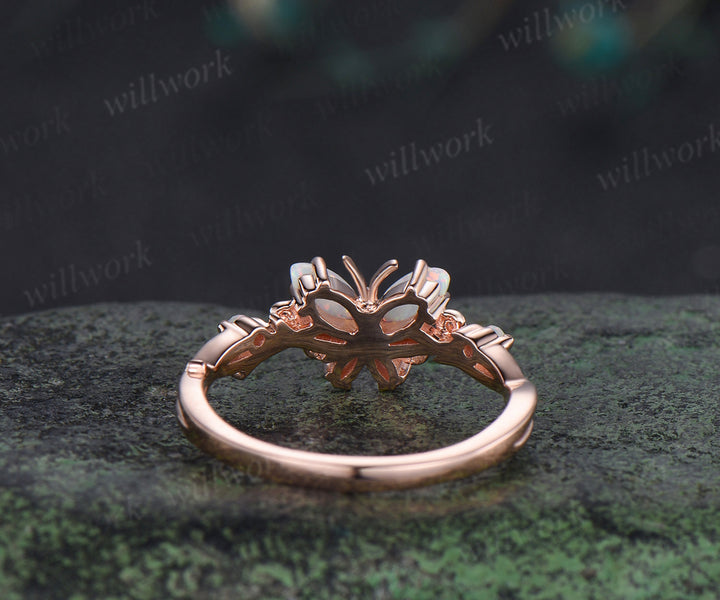 Butterfly Marquise Amethyst Engagement Ring solid 14k rose gold October birthstone branch wedding ring women jewelry