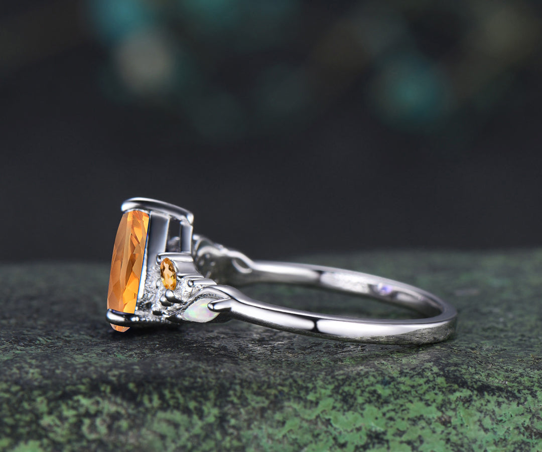 Pear cut yellow citrine engagement ring white gold infinity twisted opal anniversary ring gift