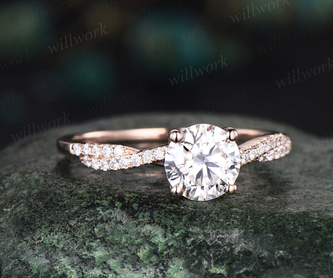7mm round cut IGI lab-grown diamond engagement ring twisted half eternity diamond-accented proposal ring anniversary gifts for women