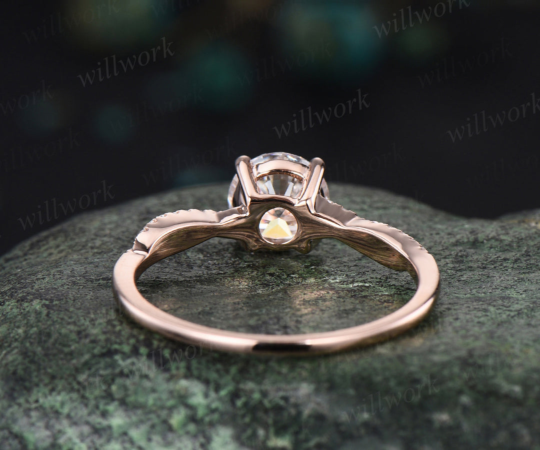 7mm round cut IGI lab-grown diamond engagement ring twisted half eternity diamond-accented proposal ring anniversary gifts for women