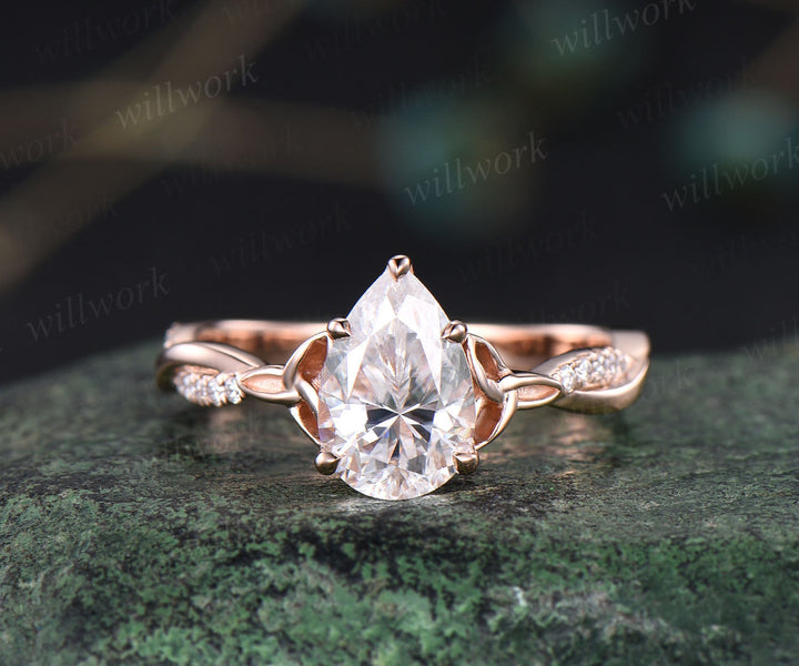 Pear shaped IGI lab-grown diamond engagement ring trinity twisted half eternity band unique celtic knot promise ring for women bridal ring gifts