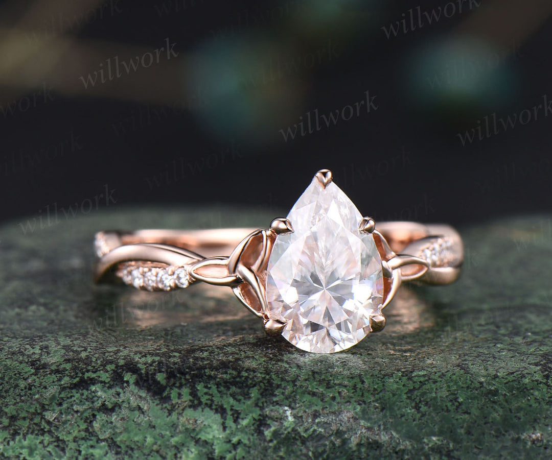 Pear shaped IGI lab-grown diamond engagement ring trinity twisted half eternity band unique celtic knot promise ring for women bridal ring gifts