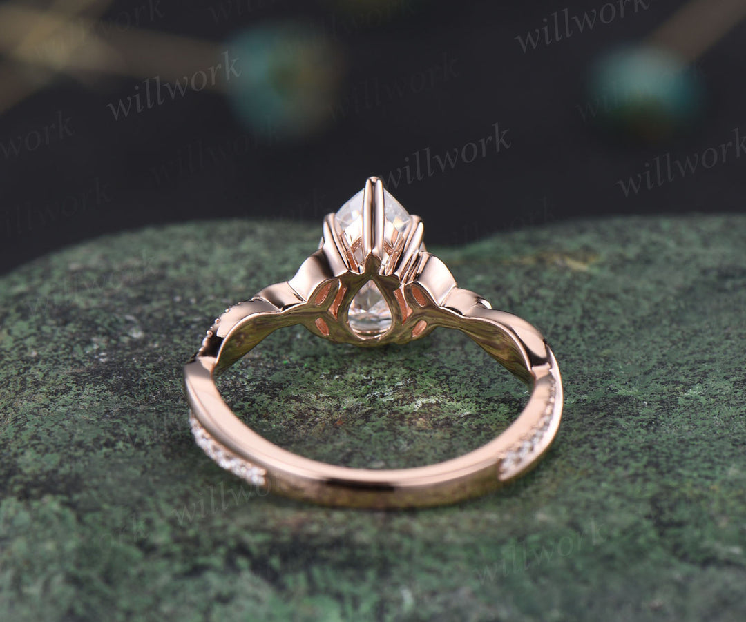 Pear shaped IGI lab-grown diamond engagement ring trinity twisted half eternity band unique celtic knot promise ring for women bridal ring gifts