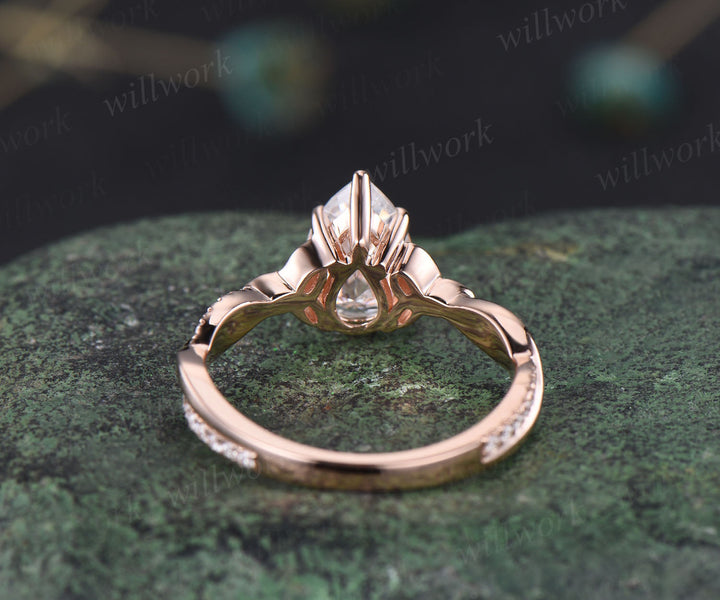 Pear shaped IGI lab-grown diamond engagement ring trinity twisted half eternity band unique celtic knot promise ring for women bridal ring gifts