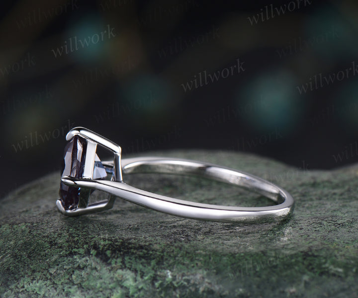 Unique 7mm cushion alexandrite engagement ring color changing gem June birthstone ring solitaire anniversary ring personalized gifts for women