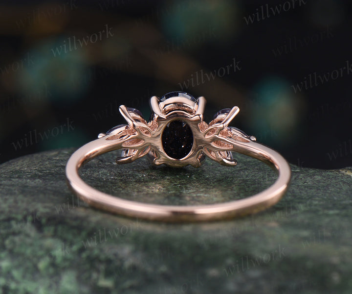 Oval cut blue sandstone engagement ring cluster alexandrite ring unique 14k rose gold 7 stones ring for women bridal gifts
