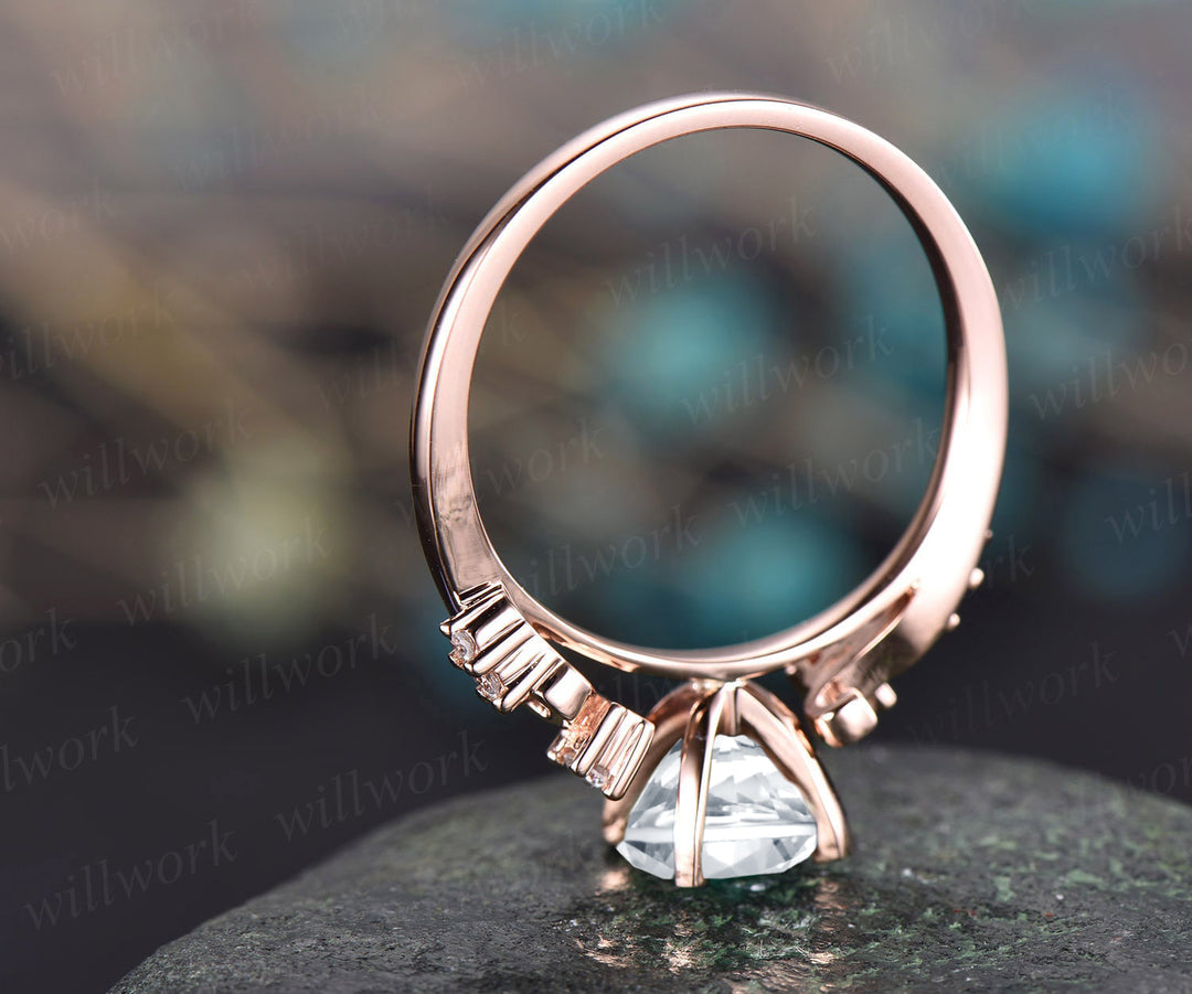 6.5mm round cut moissanite engagement ring solid gold unique art deco diamonds wedding ring promise anniversary gifts
