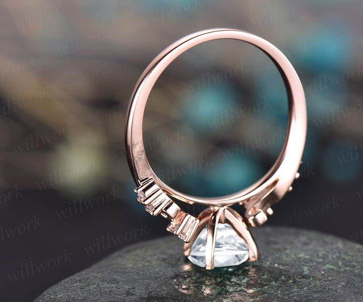 6.5mm round cut moissanite engagement ring solid gold unique art deco diamonds wedding ring promise anniversary gifts