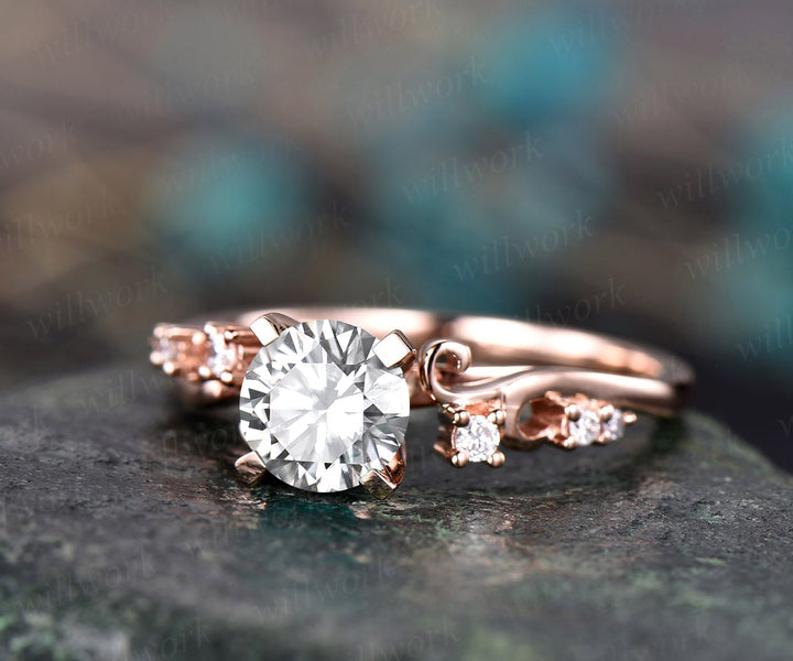 6.5mm round cut moissanite engagement ring solid gold unique art deco diamonds wedding ring promise anniversary gifts
