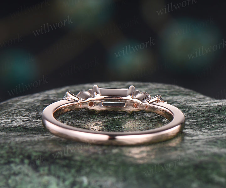Vintage baguette alexandrite ring dainty wedding band art deco moissanite ring rose gold stacking ring matching band anniversary gifts for her