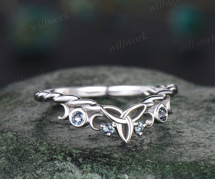 Alexandrite wedding band unique twisted color change gemstone ring for women celtic knot moon white gold wedding ring band unique bridal ring