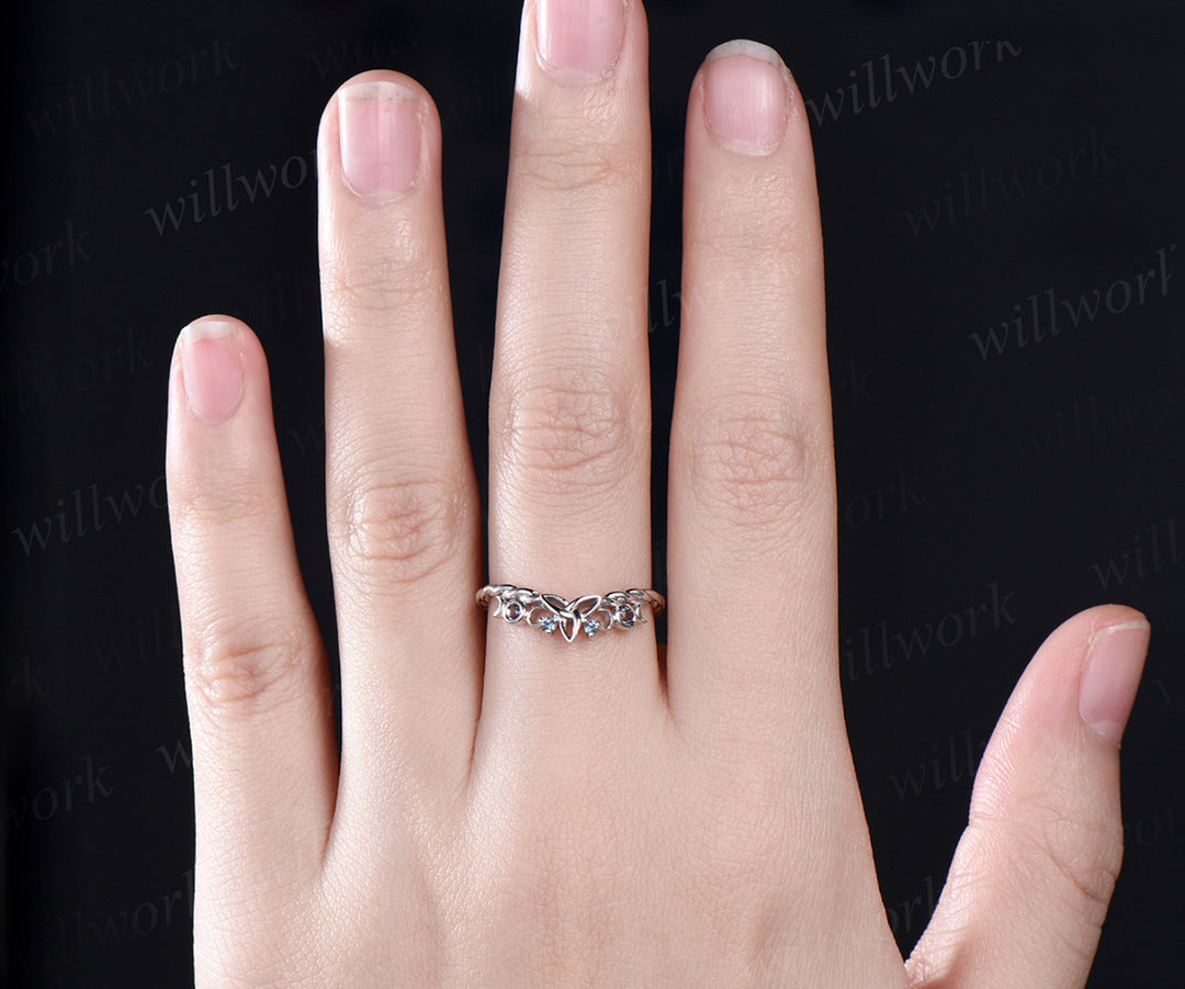 Alexandrite wedding band unique twisted color change gemstone ring for women celtic knot moon white gold wedding ring band unique bridal ring